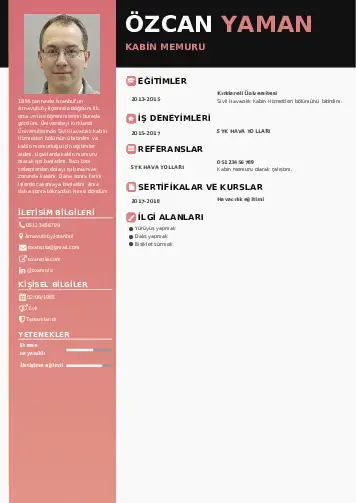 Hostes CV Örnekleri cv indir